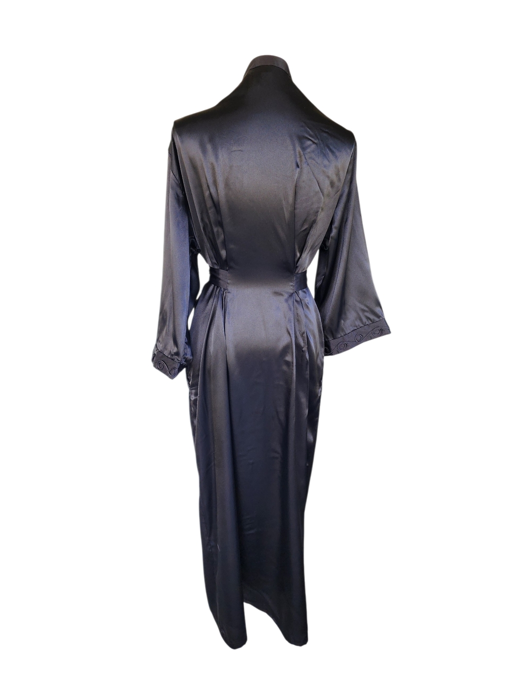 Vintage Oscar de la Renta Black Satin Long Robe - Picture 3 of 11